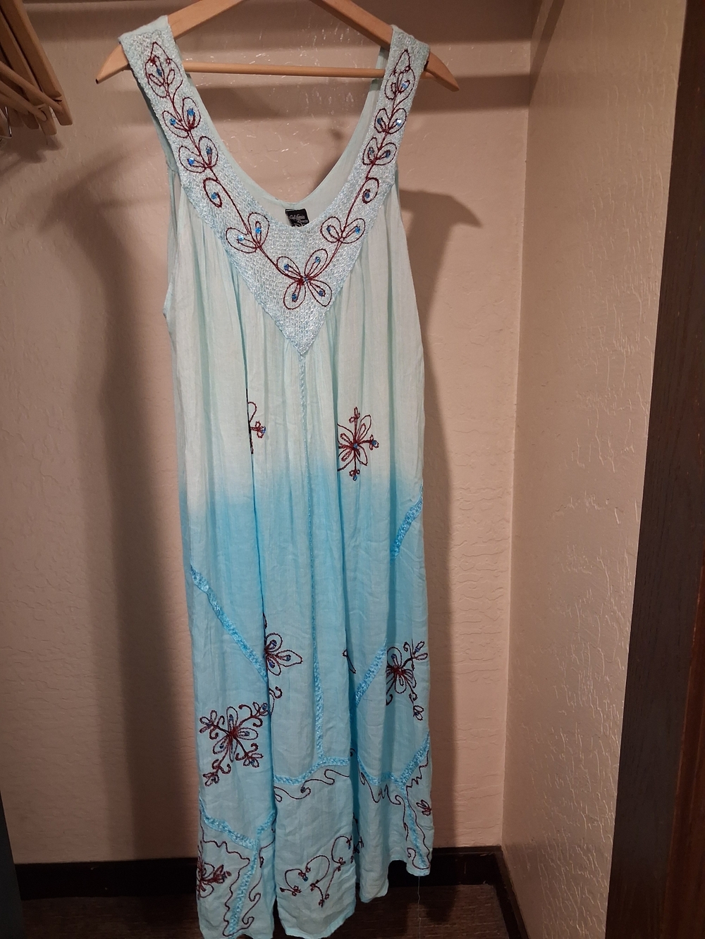 Embroidered Aqua Ombre Maxi Dress